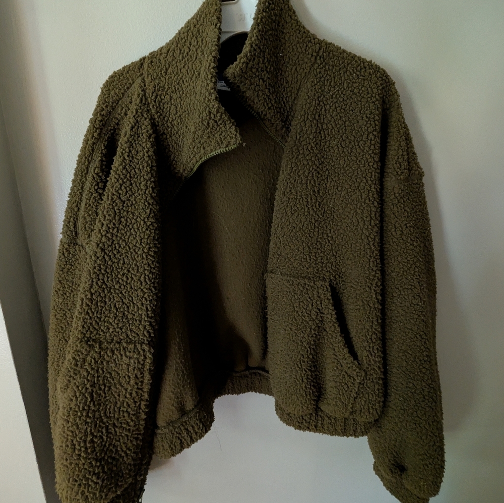 Cozy Olive Green Sherpa Jacket